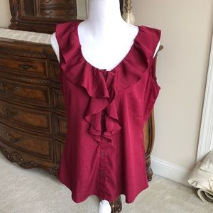 Maroon ruffle sleeveless BR button down blouse